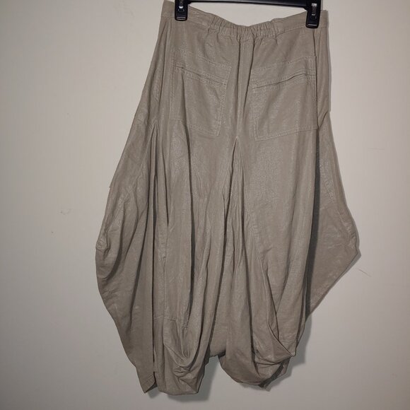 YaelOrgad Linen Blend Draped Wide Harem Convertable Pants Shimmer Cream M - Picture 8 of 8